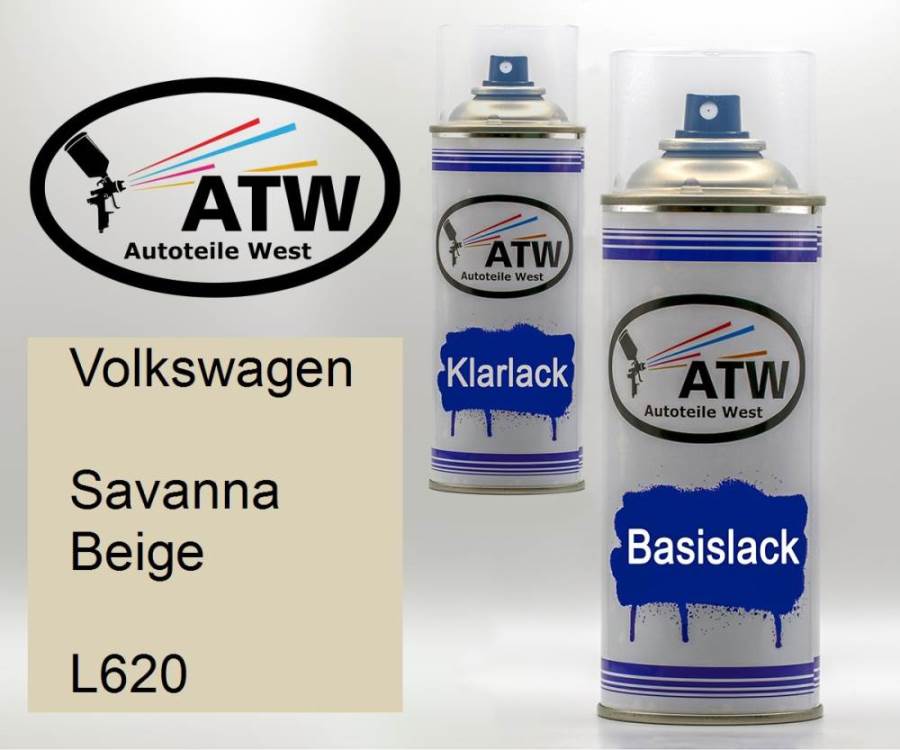 Volkswagen, Savanna Beige, L620: 400ml Sprühdose + 400ml Klarlack - Set, von ATW Autoteile West.